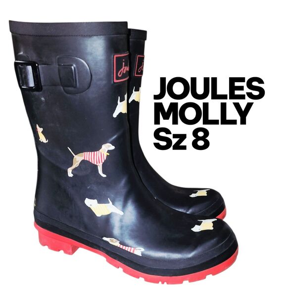JOULES "DOG SHOW" MOLLY Black Midi Outdoor Rain Mud Farm Work Beach Logo Boots - Picture 1 of 11